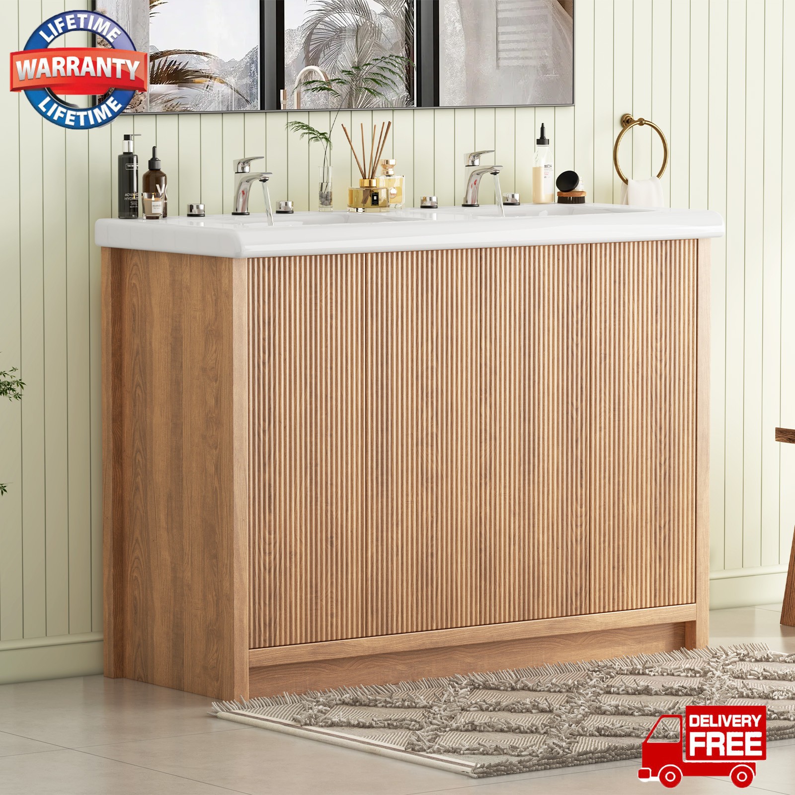 47.3 Inch Bathroom Vanity Set Double Sink Ceramic Freestanding Storage Cabinet