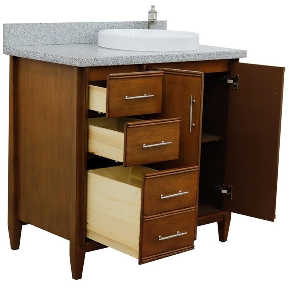 MCM 37″ Single Solid Wood Vanity with Right Round Sink in Walnut/Gray