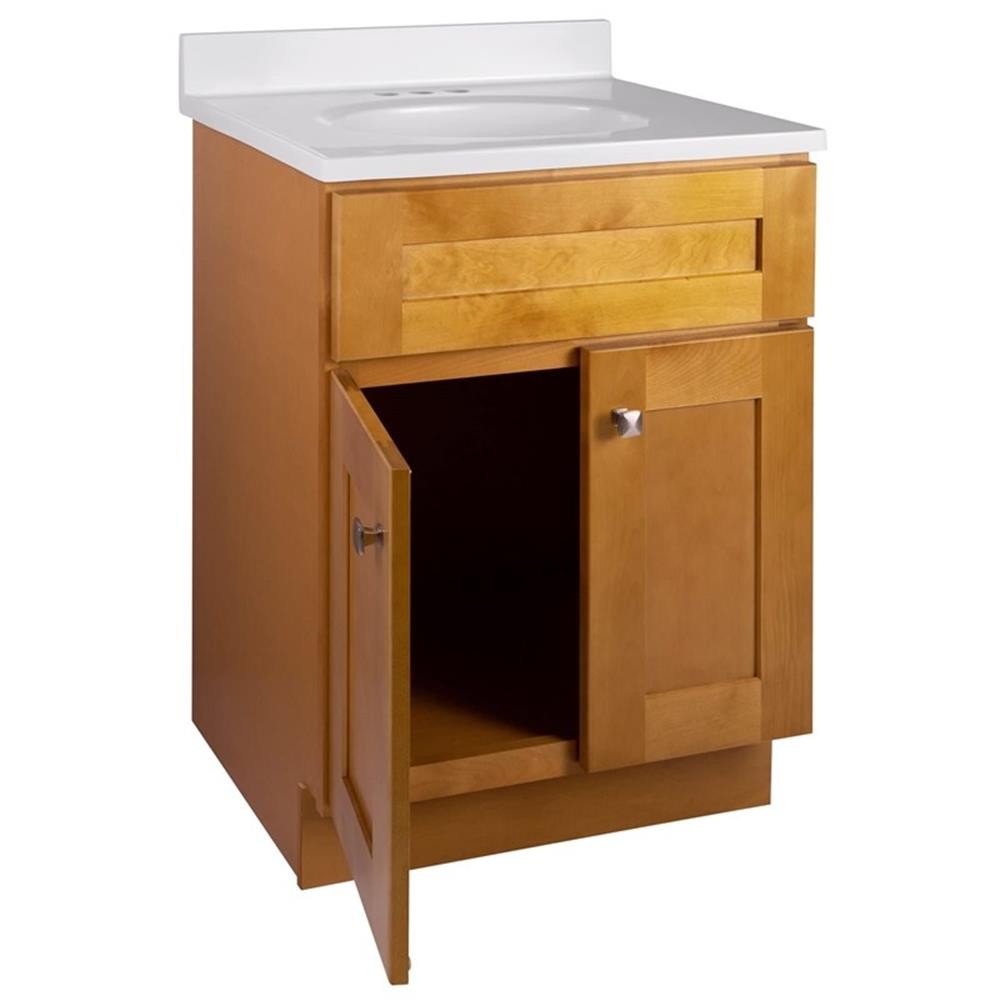 Pemberly Row Transitional 25″x19″ Marble Bathroom Vanity in Birch