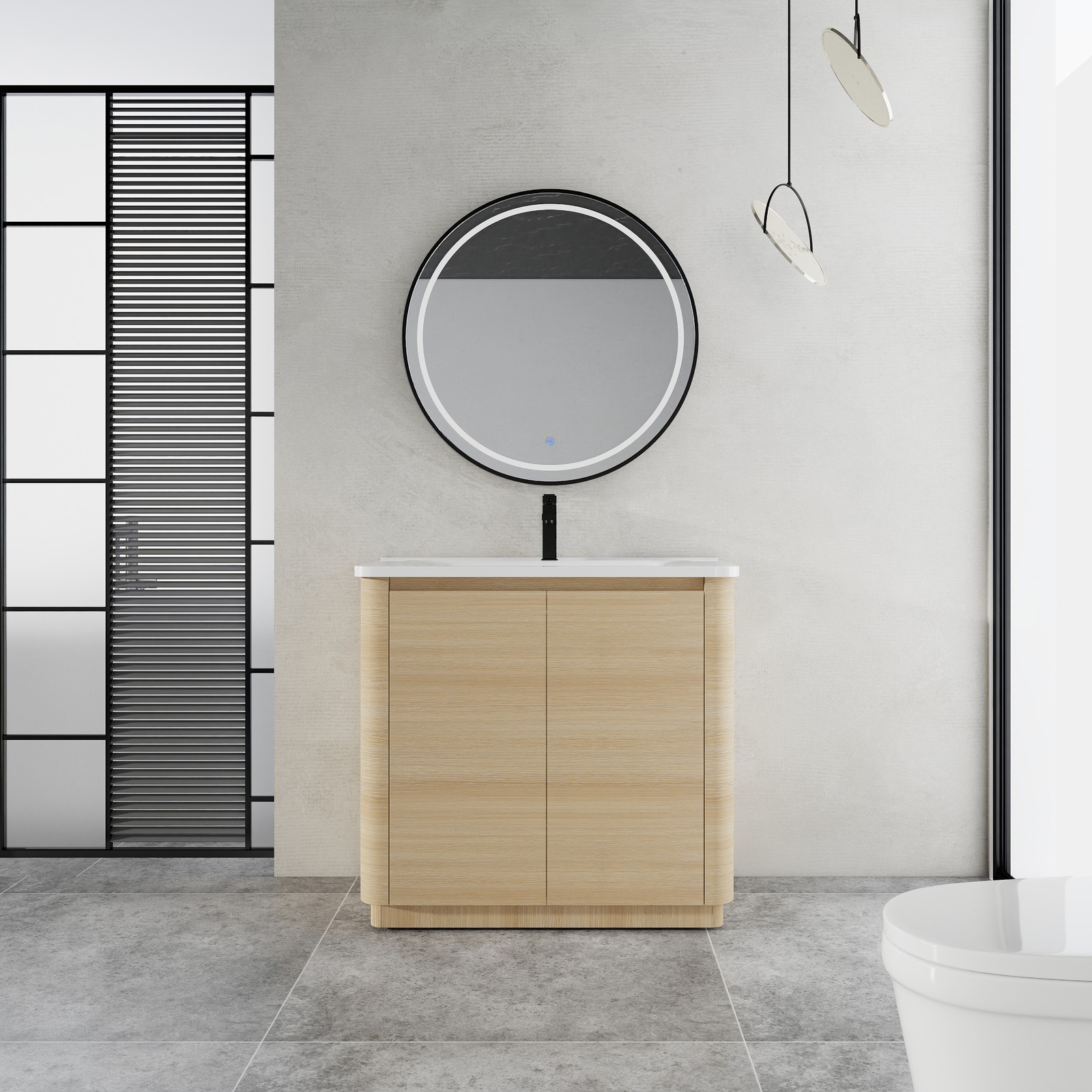 36” Plywood Freestanding Bathroom Vanity W/White Ceramic Sink 2 Doors Oak Color