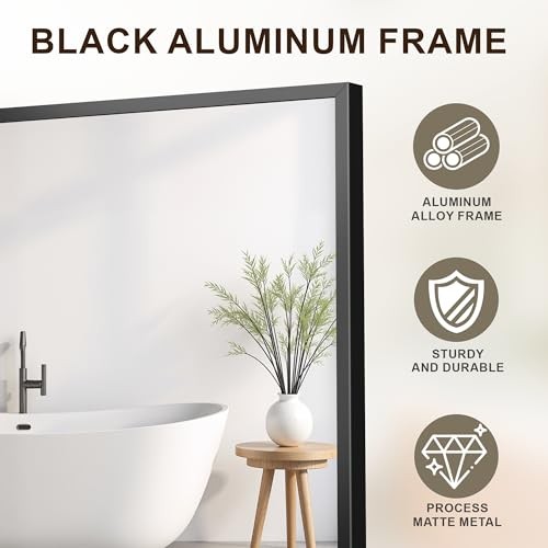 Bathroom Vanity Mirror-36″ x 24″, Shatterproof & Anti-Rust, 36″L x 24″W Black