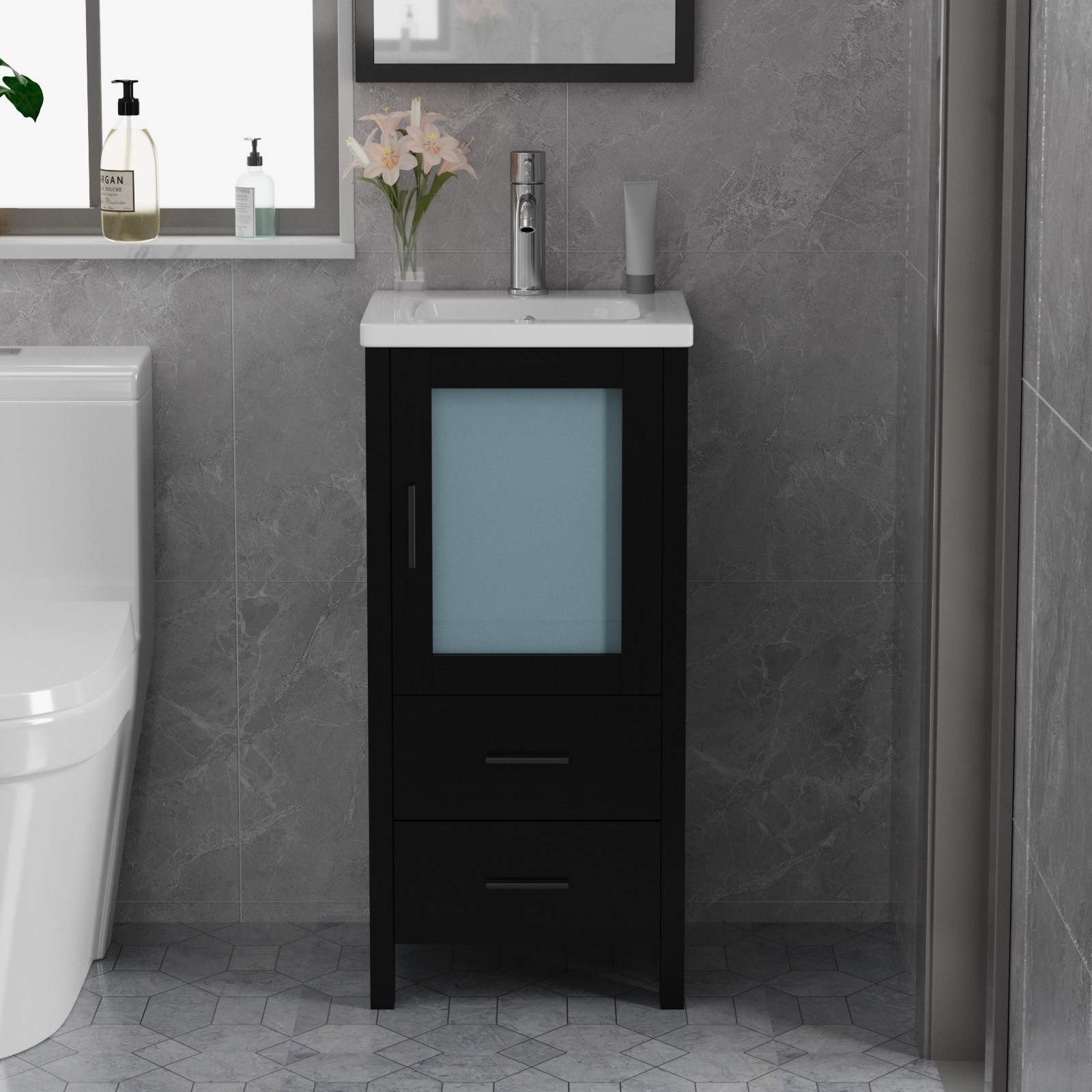 Wonline 16″ Bathroom Vanity w/Sink Cabinet Ceramic Sink Combo for Small Room