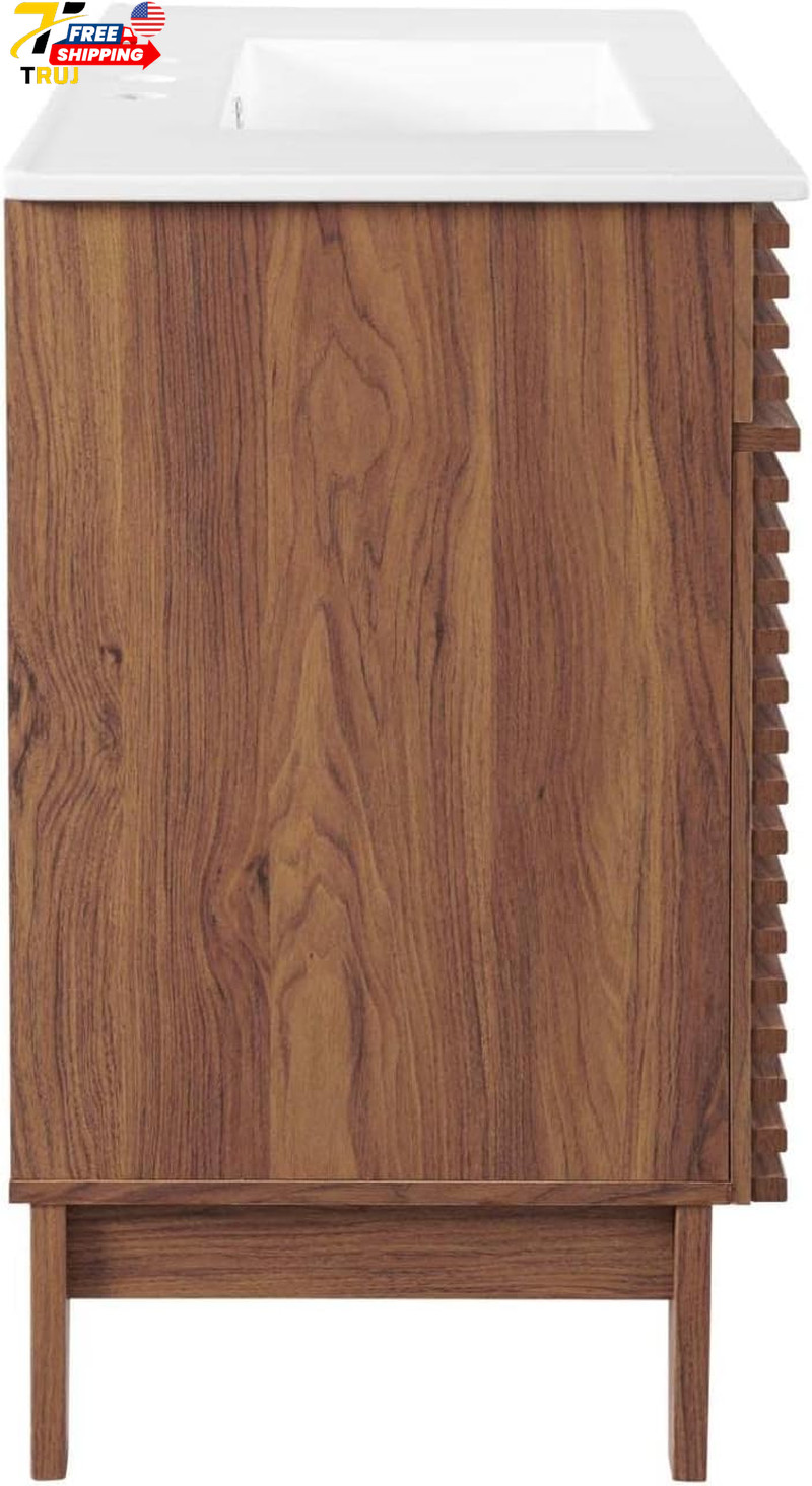 36″ Walnut and White Bathroom Vanity Stylish and Functional Design FREE SHIPPING