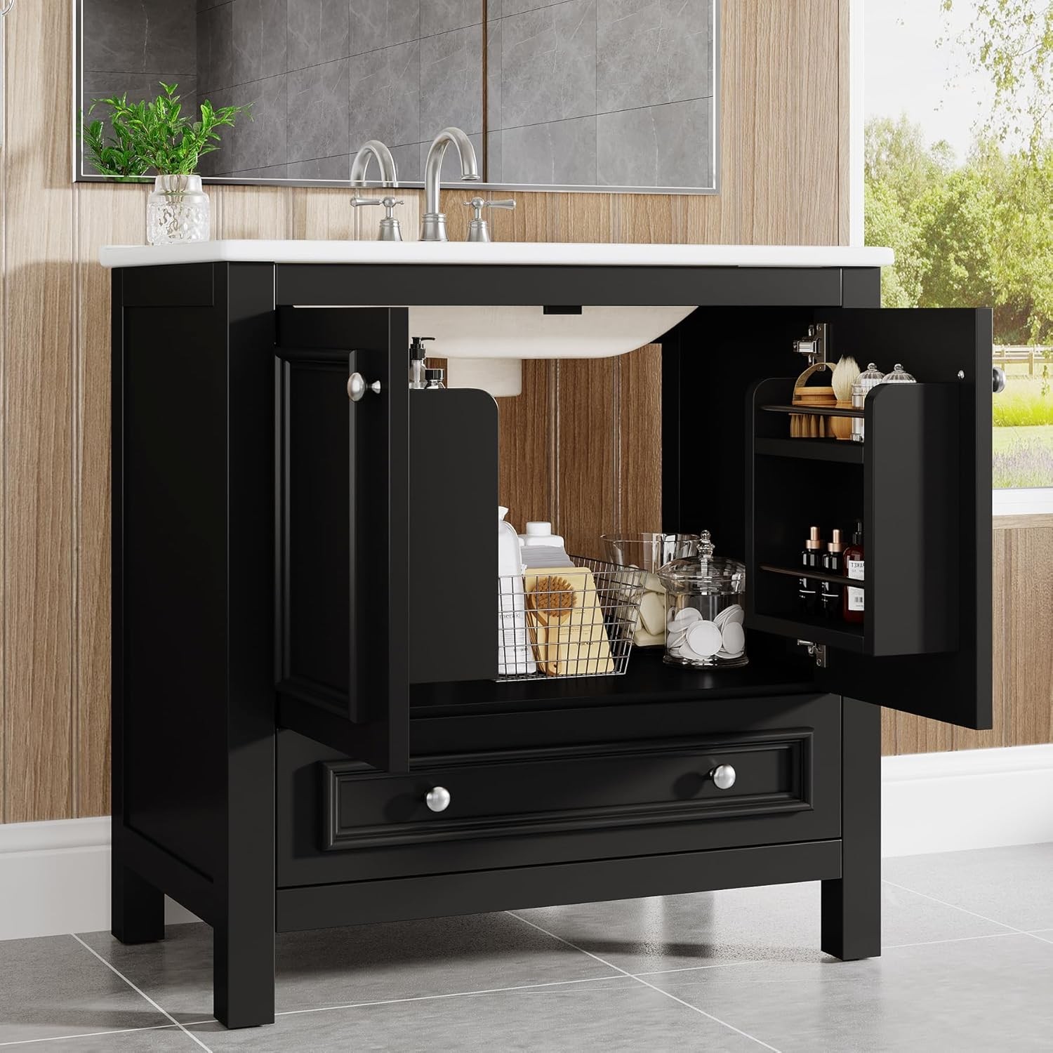 30″Modern Bathroom Vanity w/Sink Wooden Bathroom Cabinet with 2 Doors &1 Drawer