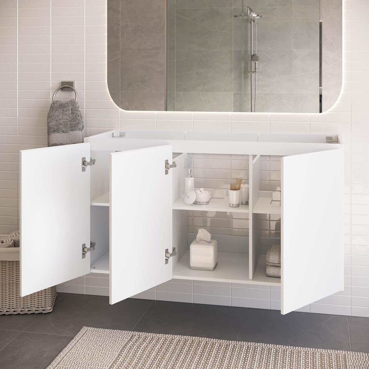 Modway Vitality 47″ Particleboard Melamine Wall-Mount Bathroom Vanity in White