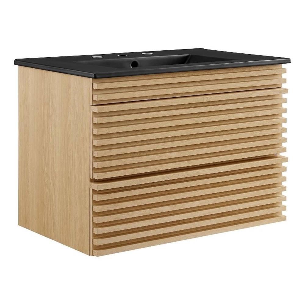 Modway Render 30″ MDF Wood Wall-Mount Bathroom Vanity in Oak/Black