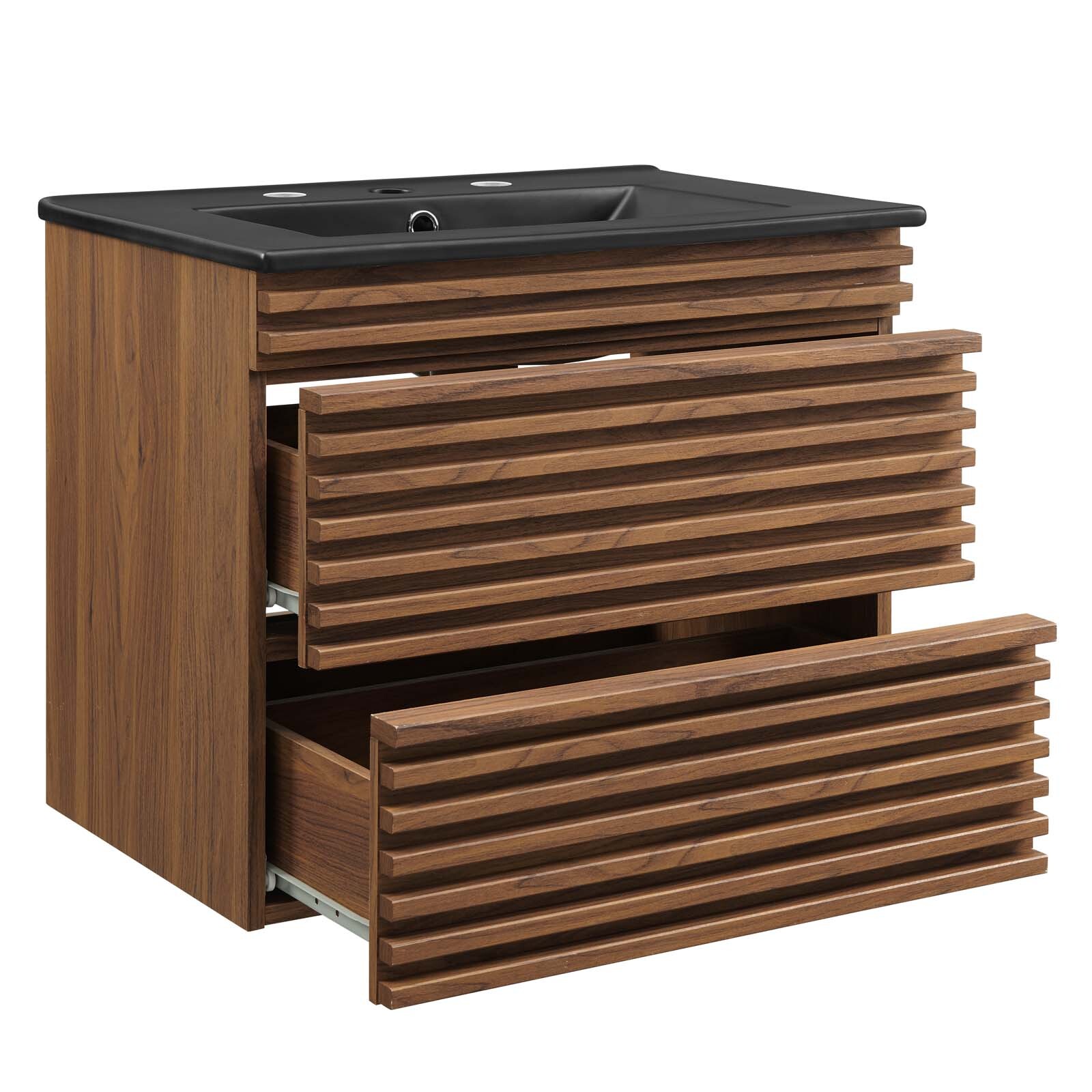 Modway Render 24″ Wall-Mount Bathroom Vanity in Walnut Black