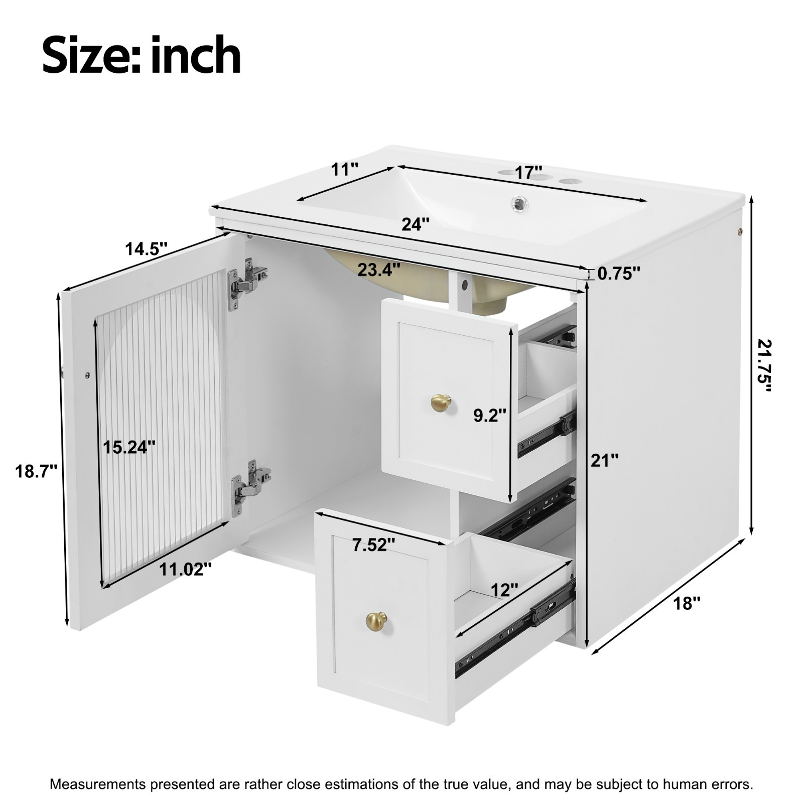 24″ Bathroom Vanity Set with Ceramic Sink Wall Mounted Bathroom Cabinet White