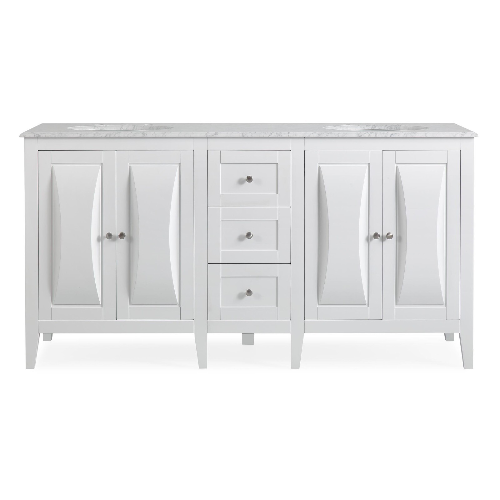 68in Silkroad Exclusive V0269WW68D Double Sink White Carrara Marble Top Vanity