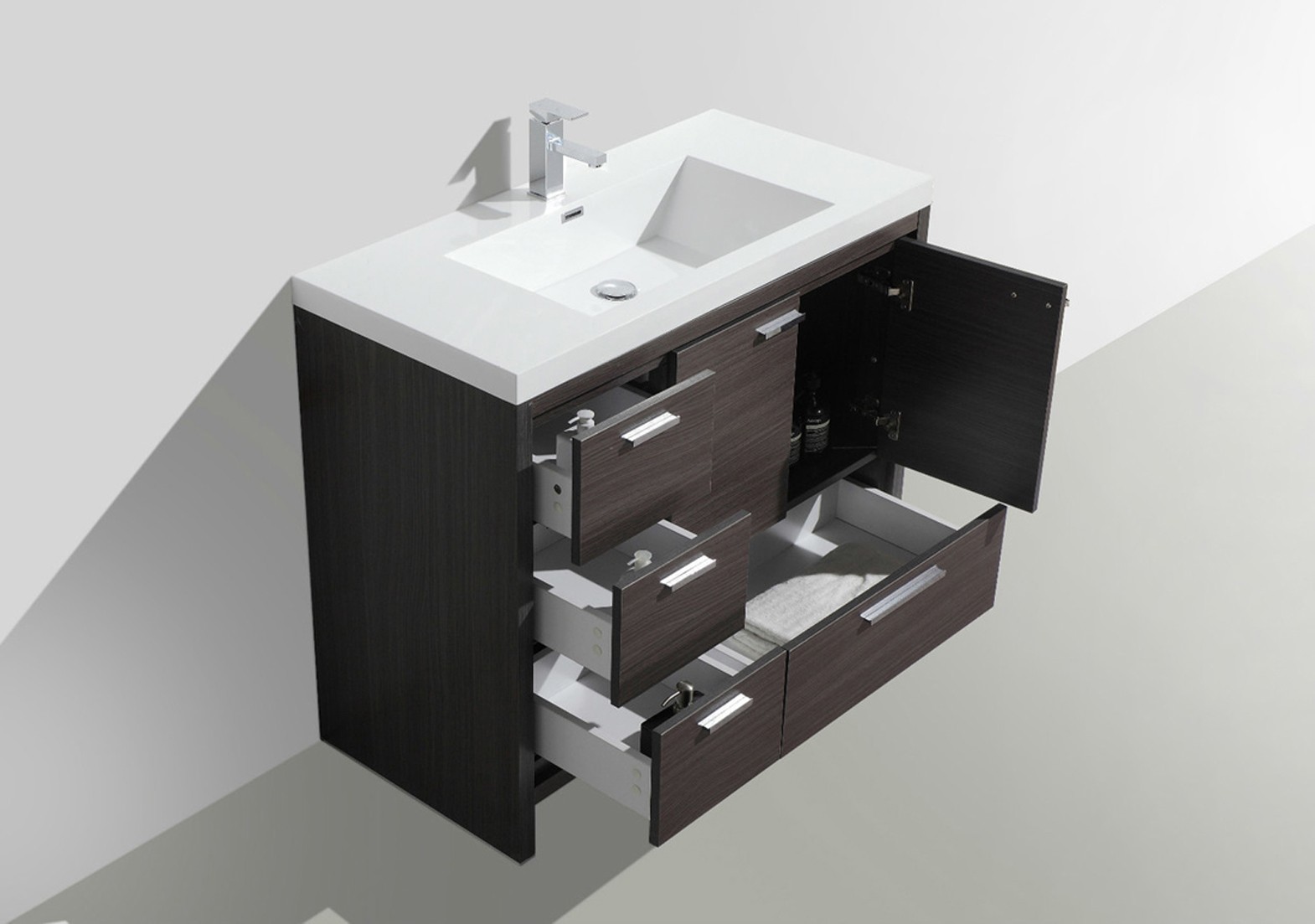 Alma Allier 42″ Natural Wood Finish With Integrated Sink / Right Side Drawers