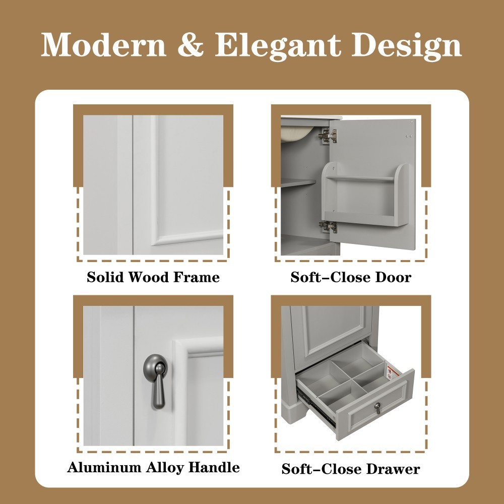 Modern 20″ Bathroom Vanity with Ceramic Sink, Soft Close Door, Adjustable Shelf