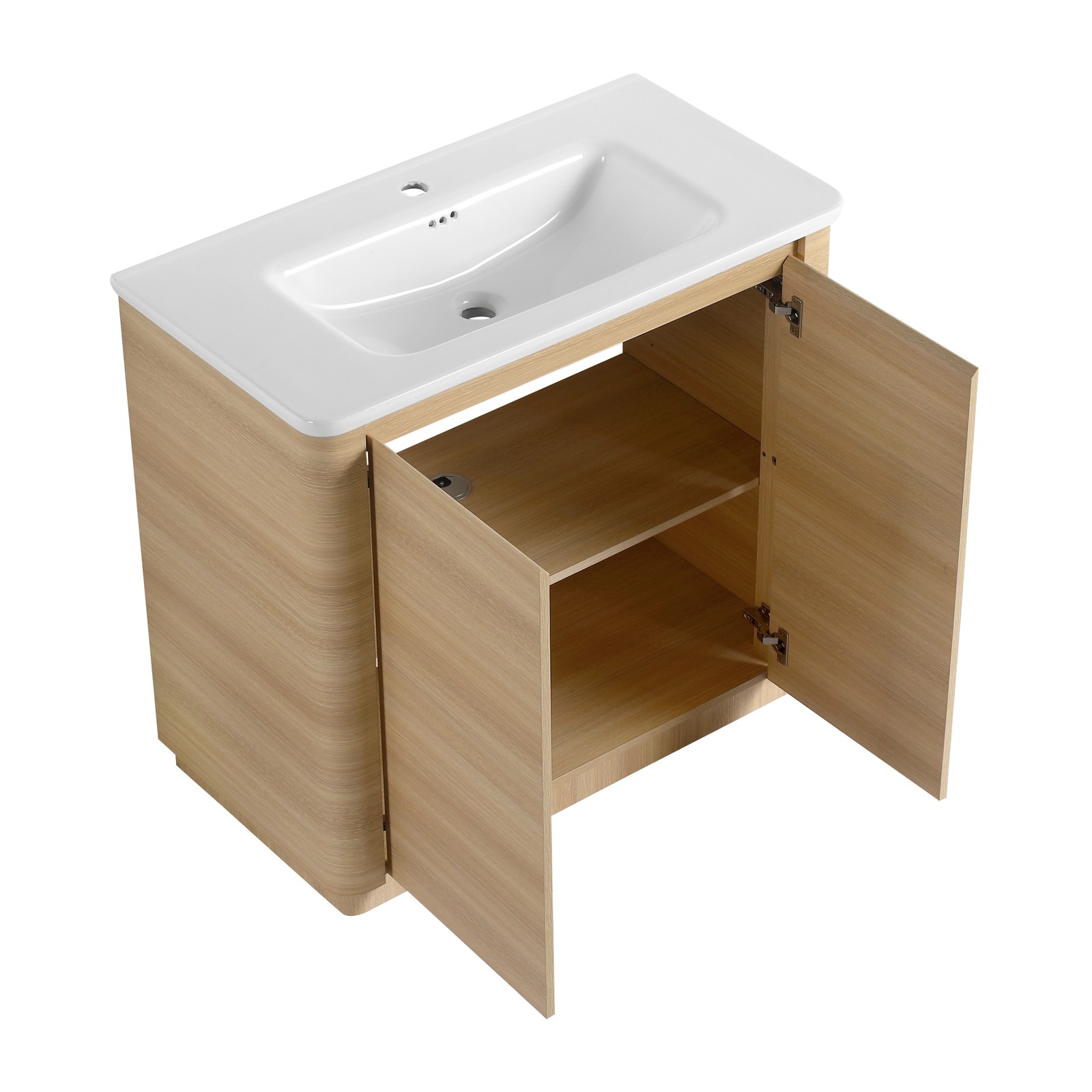 36” Plywood Freestanding Bathroom Vanity W/White Ceramic Sink 2 Doors Oak Color