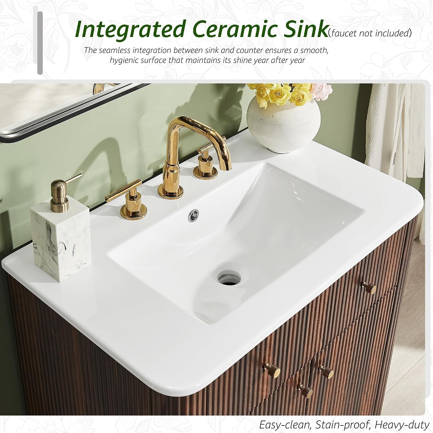 30″ Modern Fluted Bathroom Vanity W/ Sink Dark Walnut