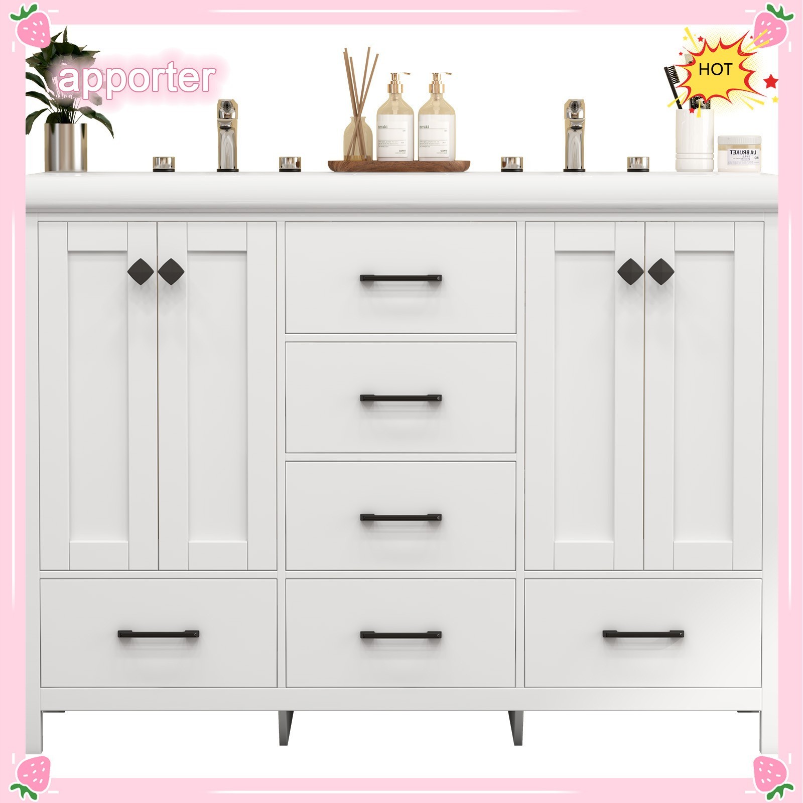 47in Bathroom Vanity &Sink,Freestanding Vanity Storage Cabinet,6 Drawers,2 Doors
