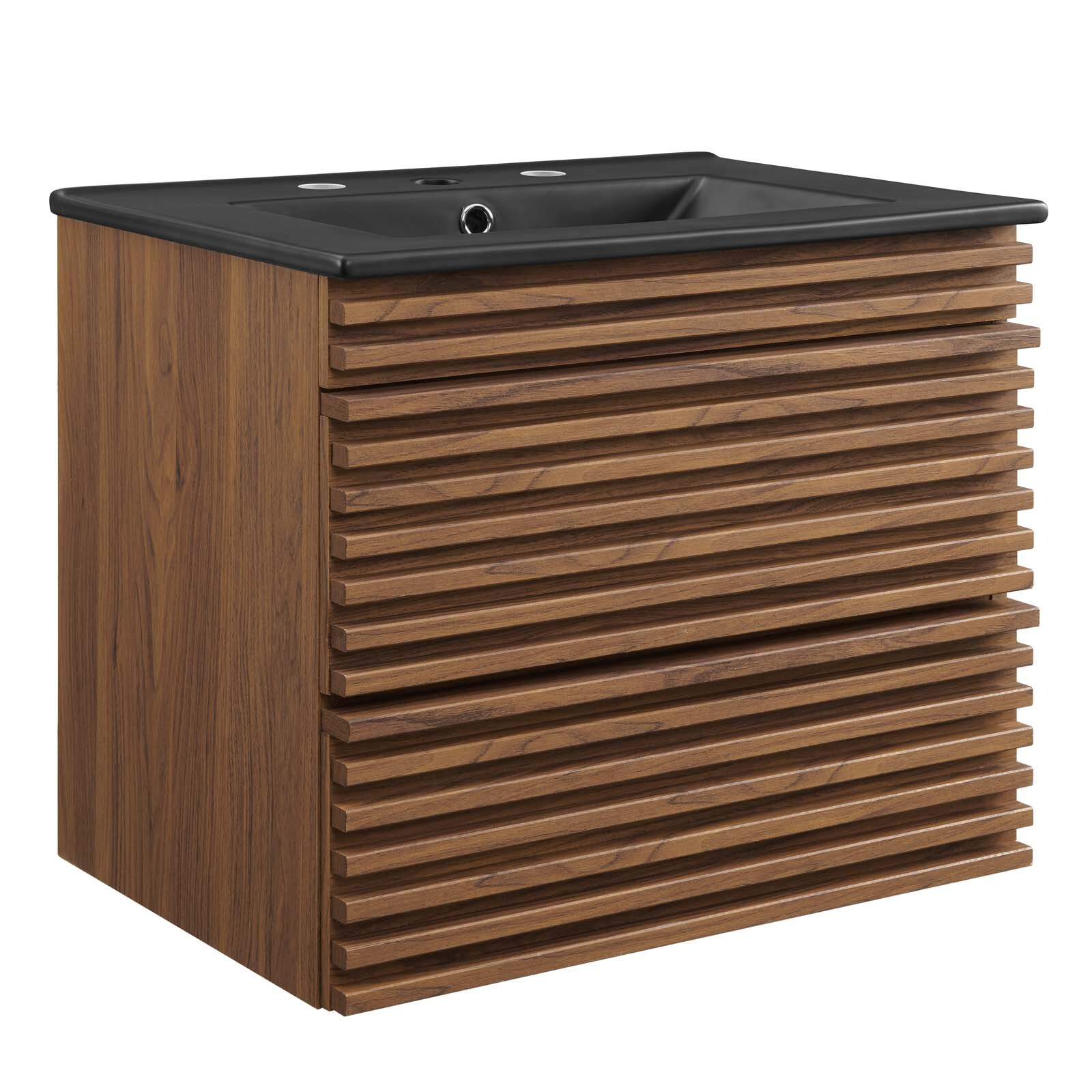Modway Render 24″ Wall-Mount Bathroom Vanity in Walnut Black
