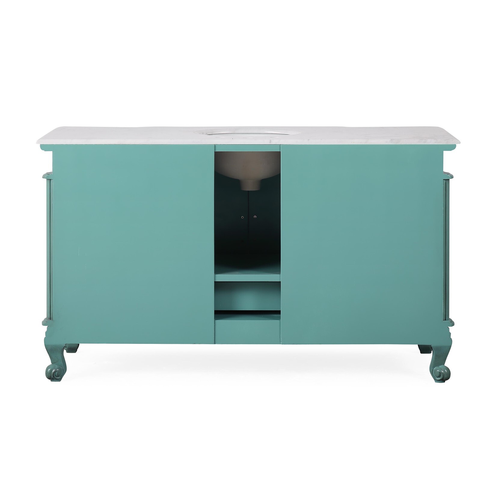 60″ Carrara White Marble Top Single Sink Bathroom Vanity Vintage Green Cabinet