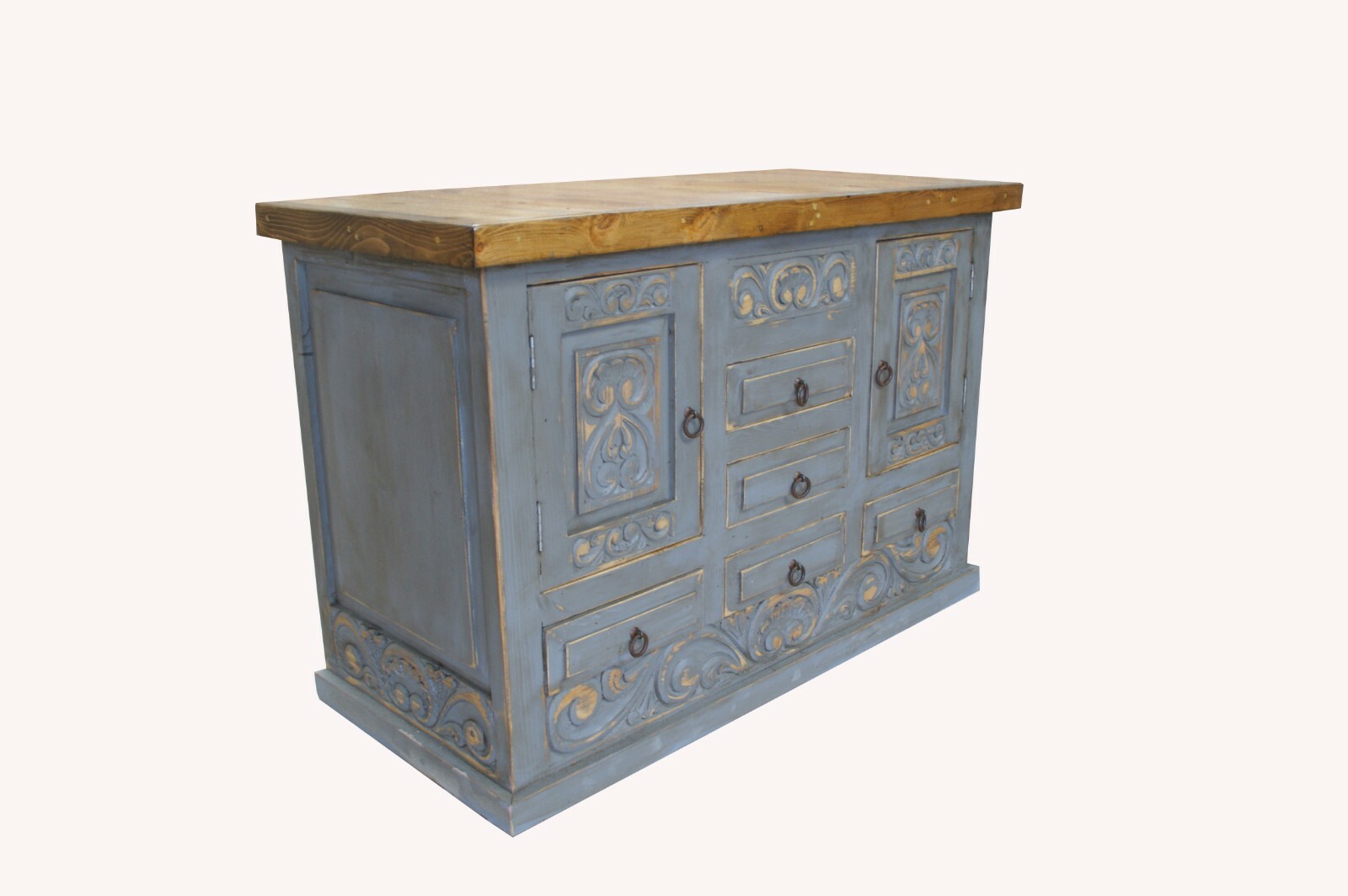 Shipwreck Rustic Gray Carved Wood Bathroom Vanity 60″ wide