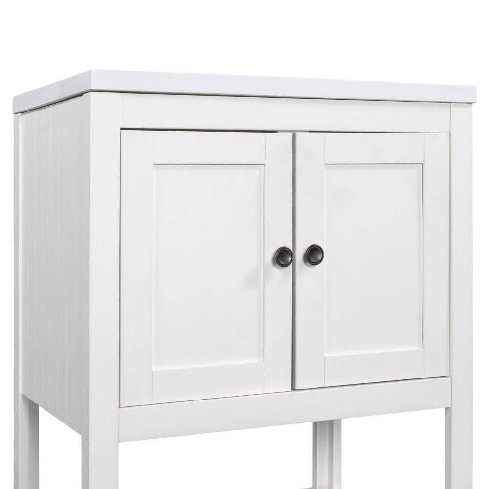 24″ White Bathroom Vanity w/Ceramic Sink & Solid Wood Frame