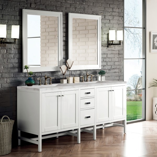 72″ James Martin Addison E444-V72-GW-3WZ Double Vanity Cabinet White Zeus Top