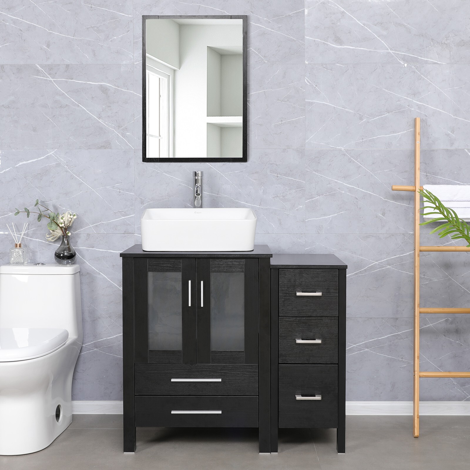 36 inch Bathroom Vanity Set Side Cabinet Ceramic Vessel Sink Combo No Mirror
