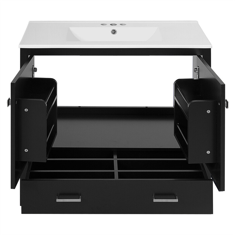 36″ Black Bathroom Vanity with Ceramic Sink Bathroom Cabinet with Ample Storage