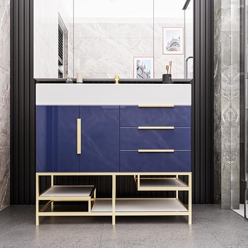 48″ Bathroom Vanity Cabinet with Sink with Aluminum Alloy Frame and Drawers