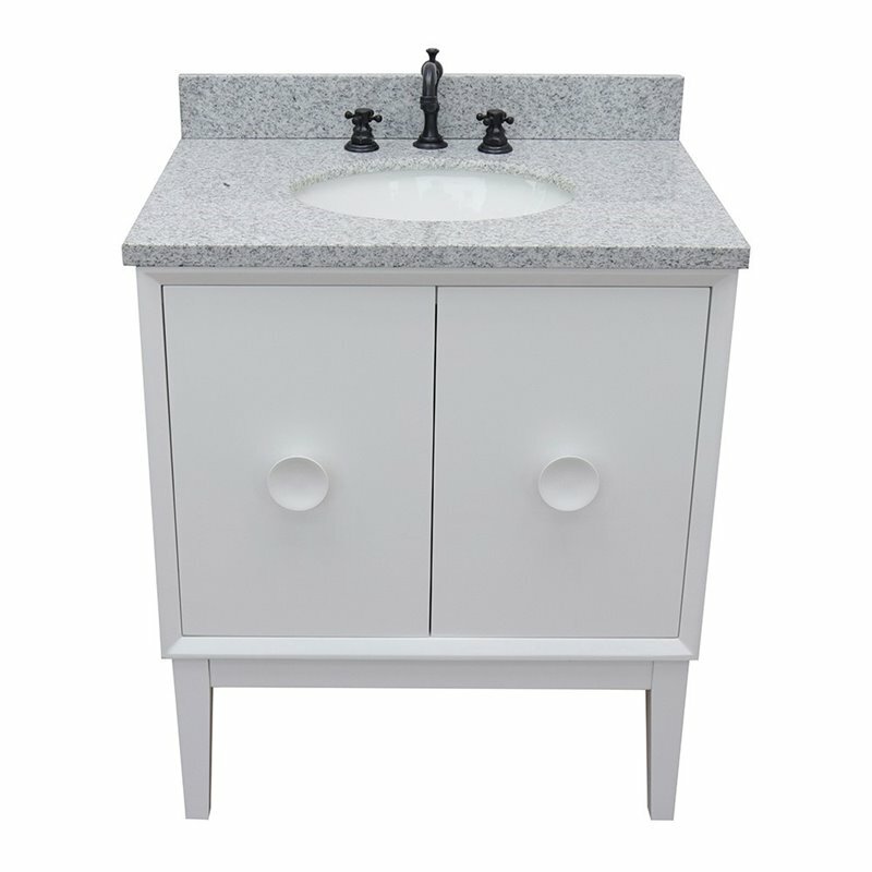 Stora 31″ Single Oval Sink Vanity with Gray Granite Stone Top in White
