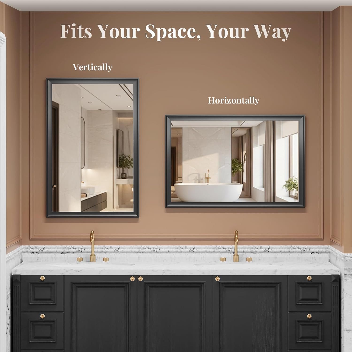 Modern 24×36 Black Metal Framed Bathroom Mirror, HD Tempered Glass, Anti-Rust