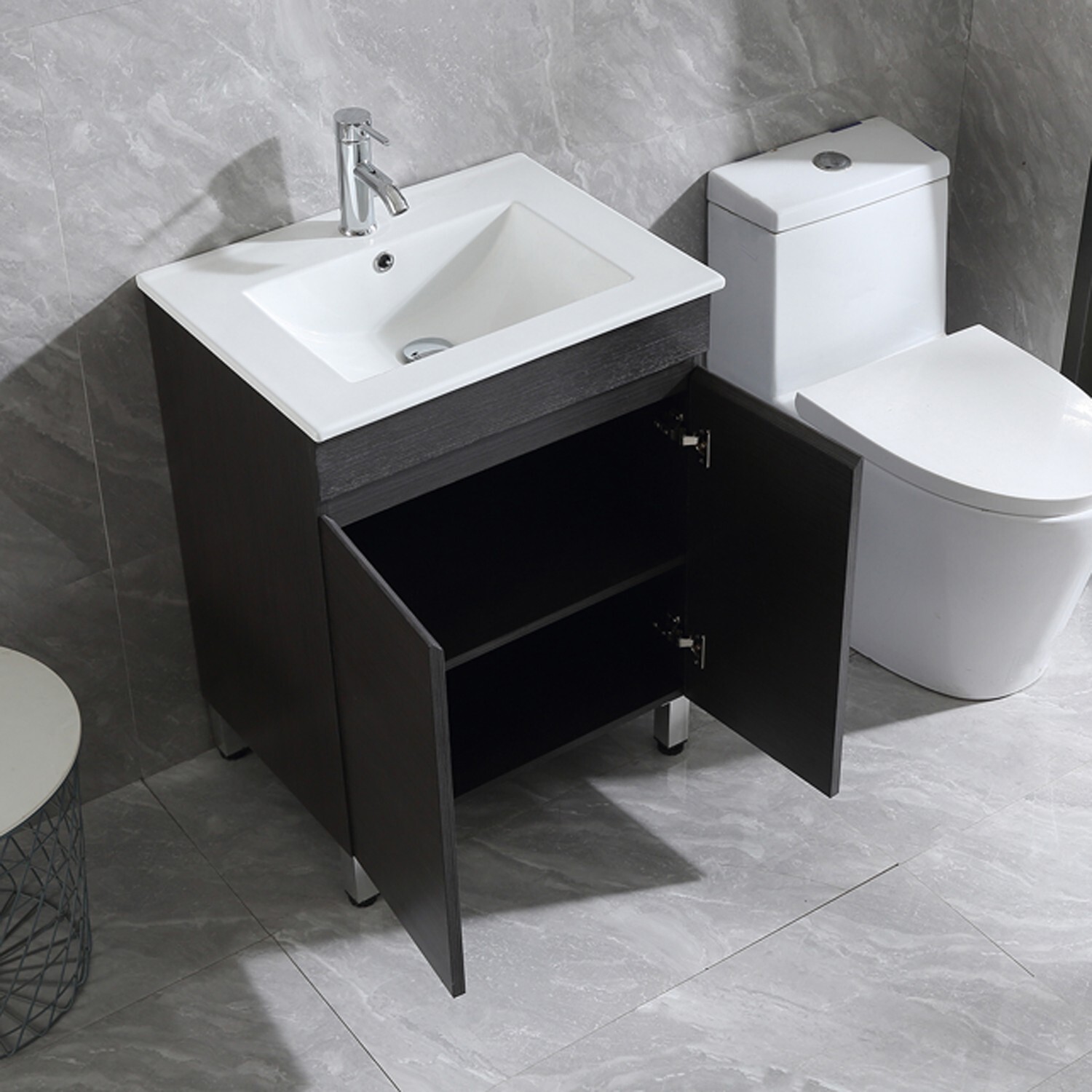 24″ Single Bathroom Vanity Wood Grain Cabinet with Ceramic Sink Faucet Combo Set