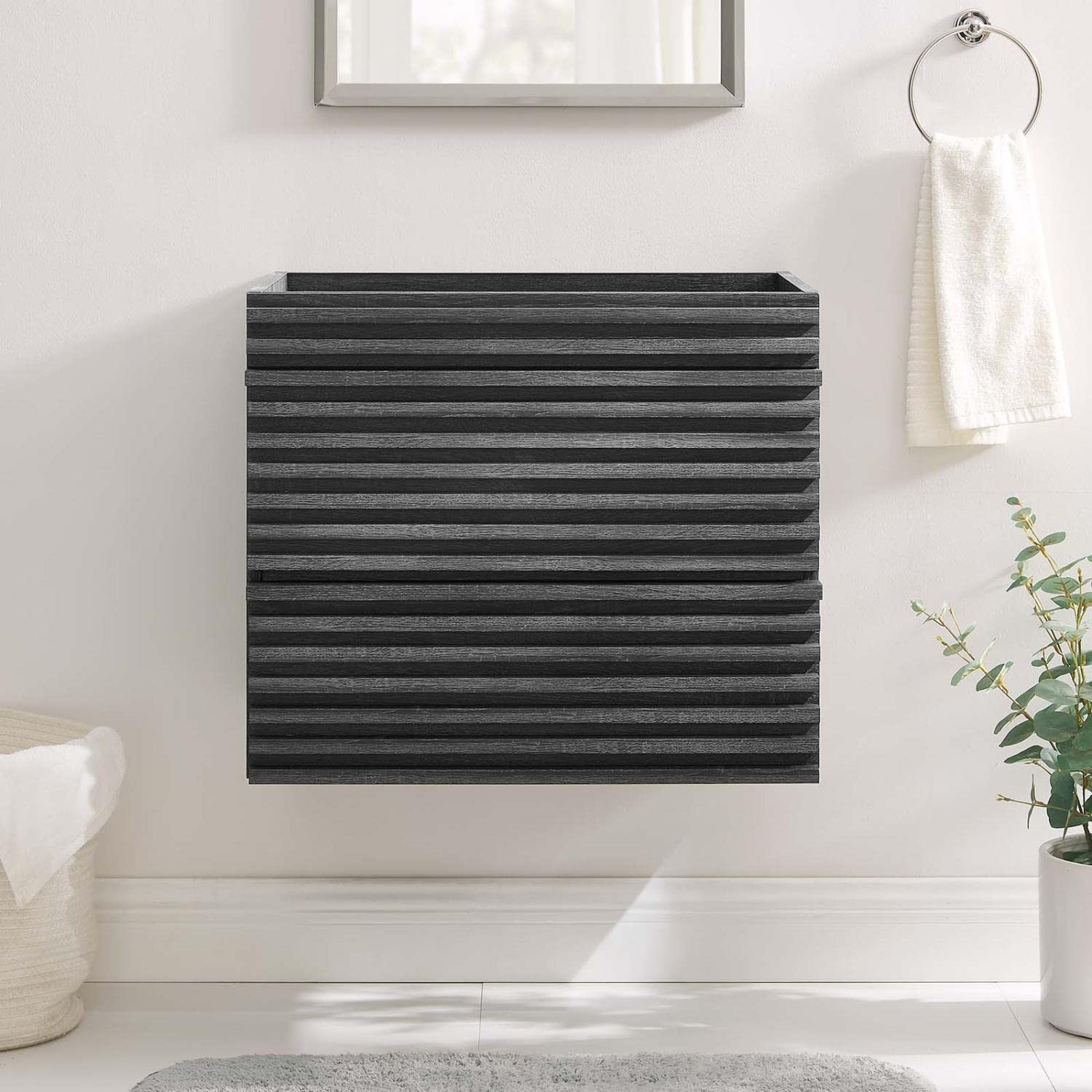 Modway Render 23.5″ MDF Wood Wall-Mount Bathroom Vanity Cabinet in Charcoal