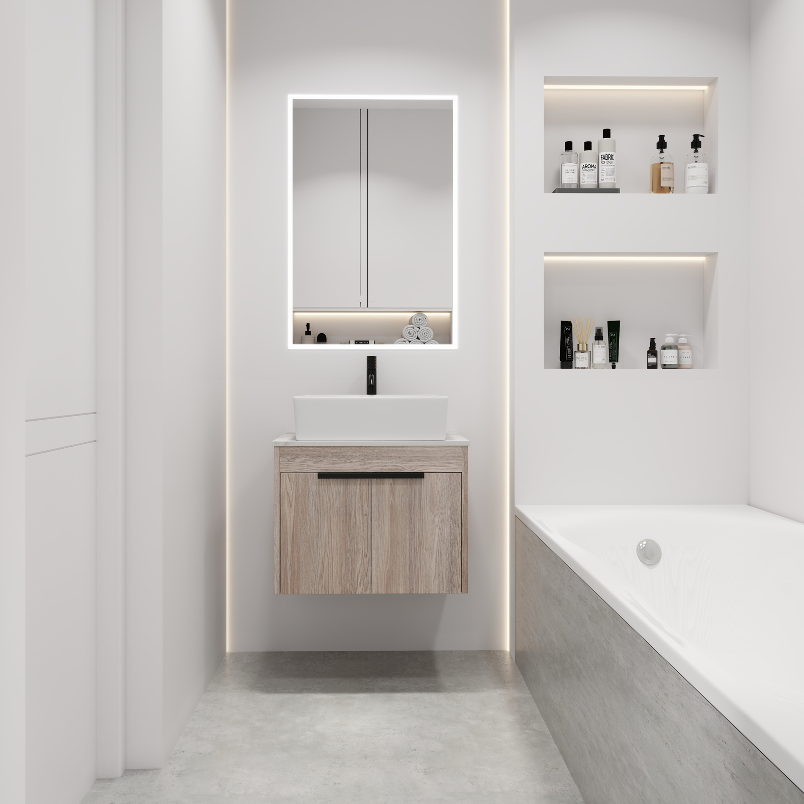 24In Modern Wood Floating Wall Mounted Bathroom Vanity Set W/ Ceramic Sink Top
