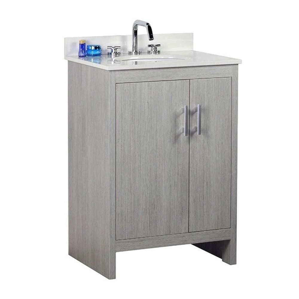 25″ Modern Single Solid Wood Vanity with Oval Sink in Gray Pine
