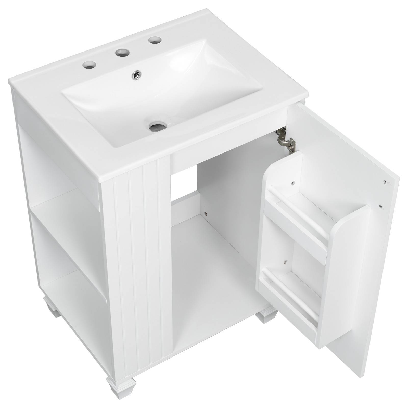 Dressing table with water trough frame, open storage, soft closed door