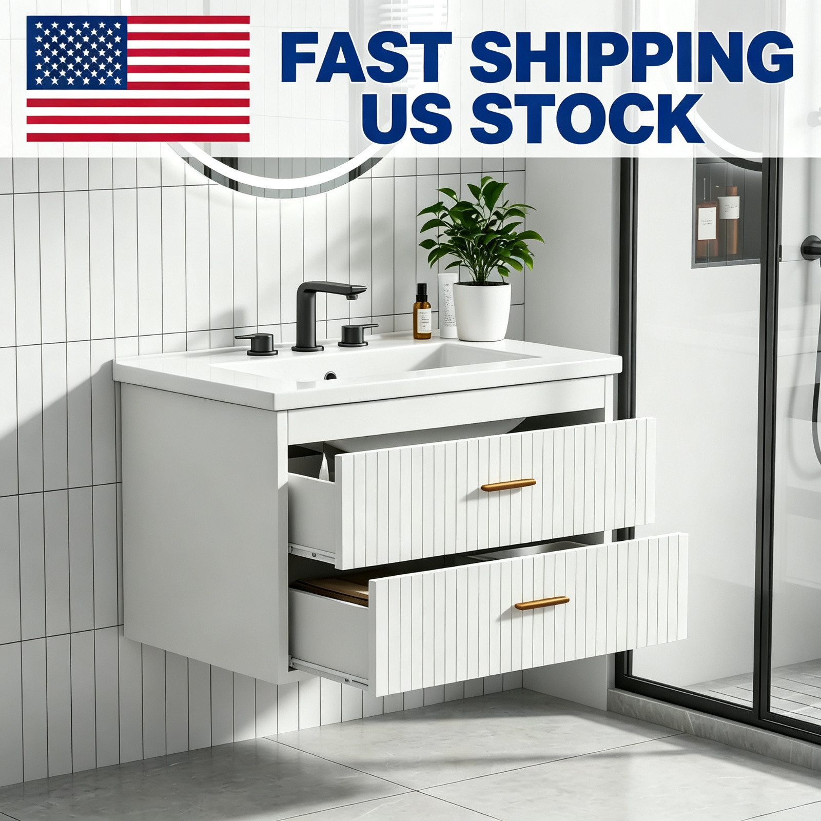 24 Inch Floating Bathroom Vanity with Sink Wall Mounted Storage Cabinet