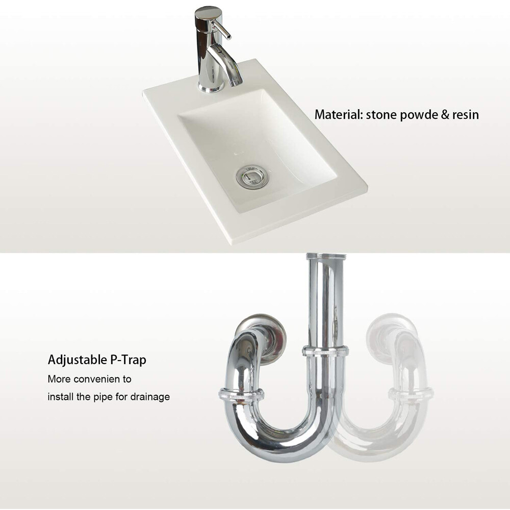 16″Bathroom Vanity Wall Mount Cabinet Resin Sink Faucet Vessel Drain Combo Set