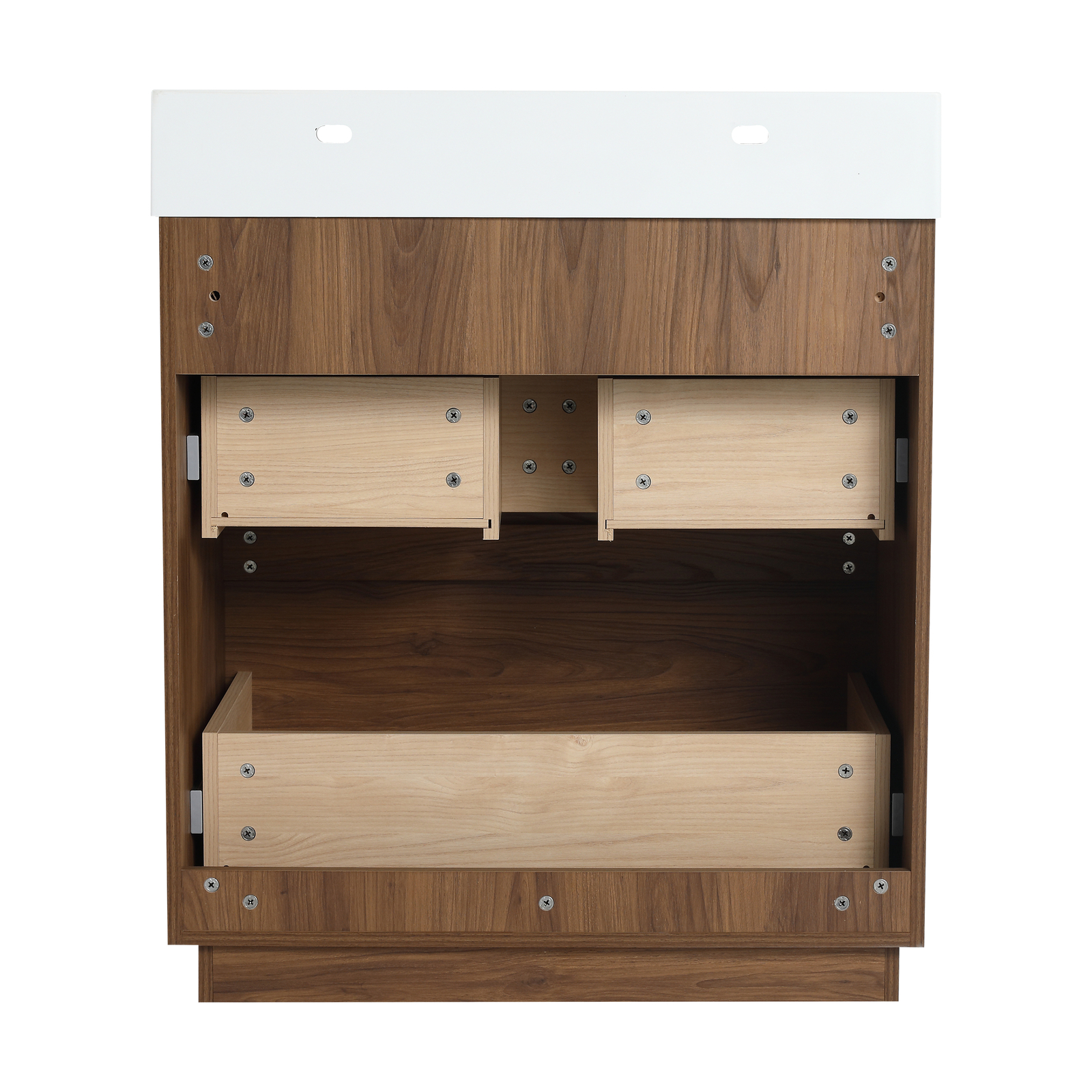 30″ Wood Freestanding Bathroom Vanity W/ Undermount Resin Sink +2 Drawers Brown