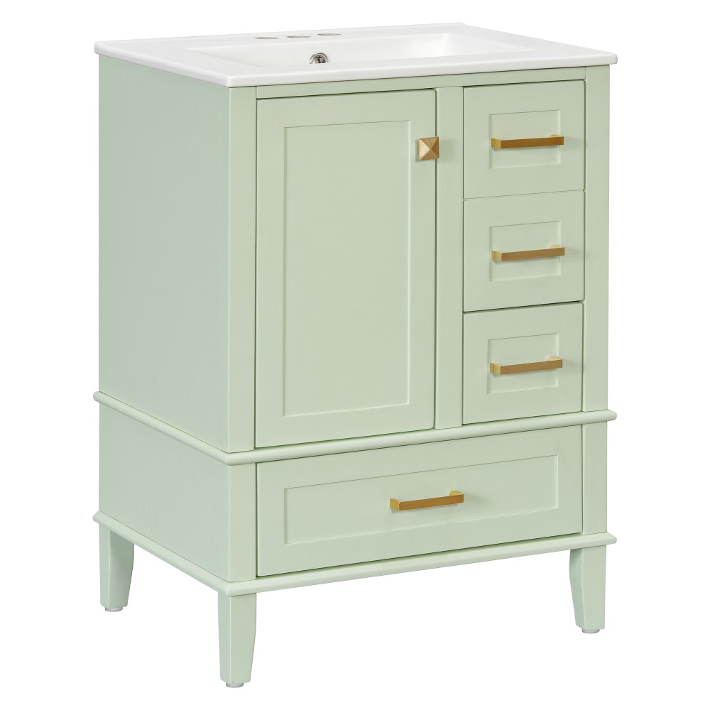 24.8″ Bathroom Vanity with Ceramic Sink, Modern Freestanding Cabinet Featuring