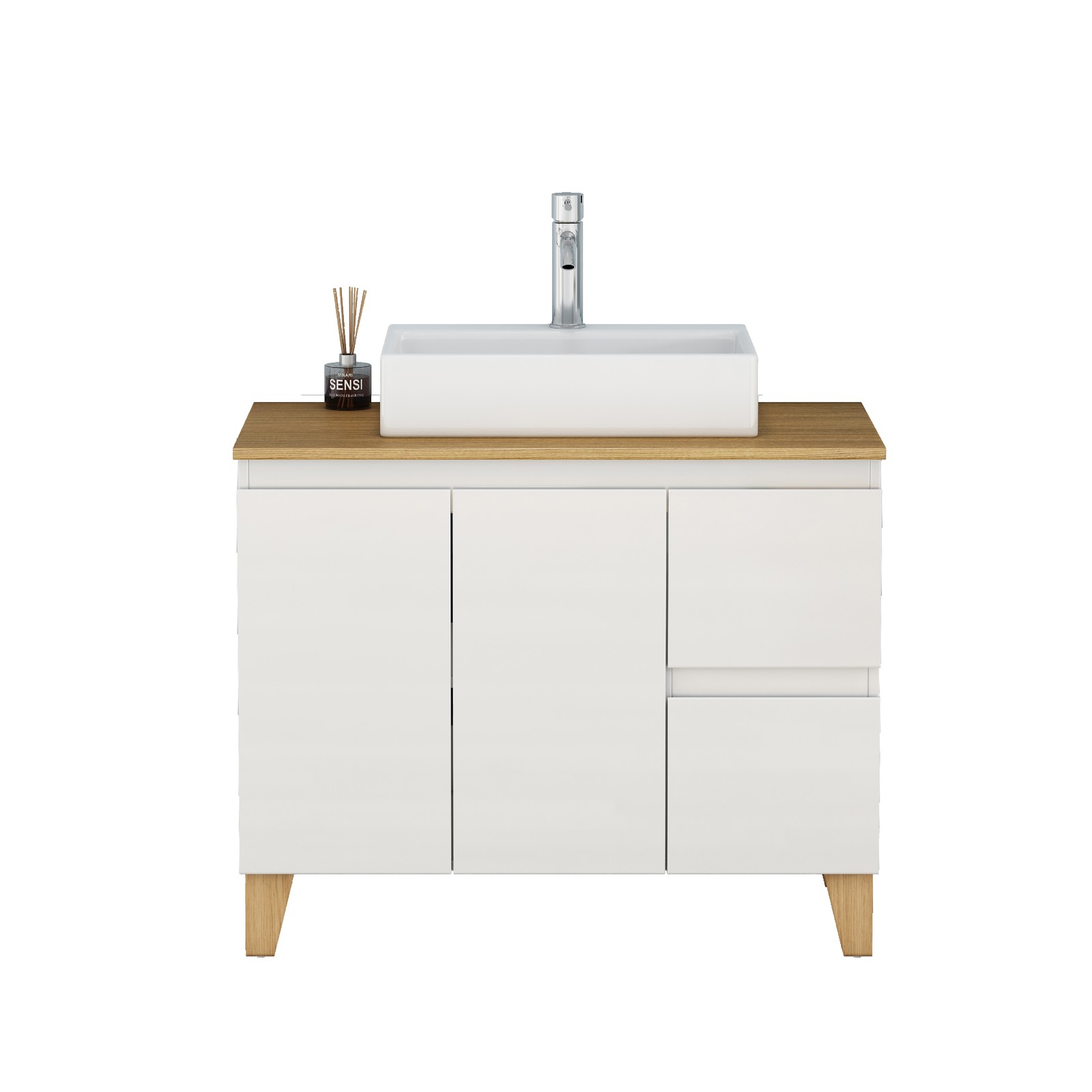 36 Inch Bathroom Vanity with Sink Combo, Glossy White, Solid Wood Top