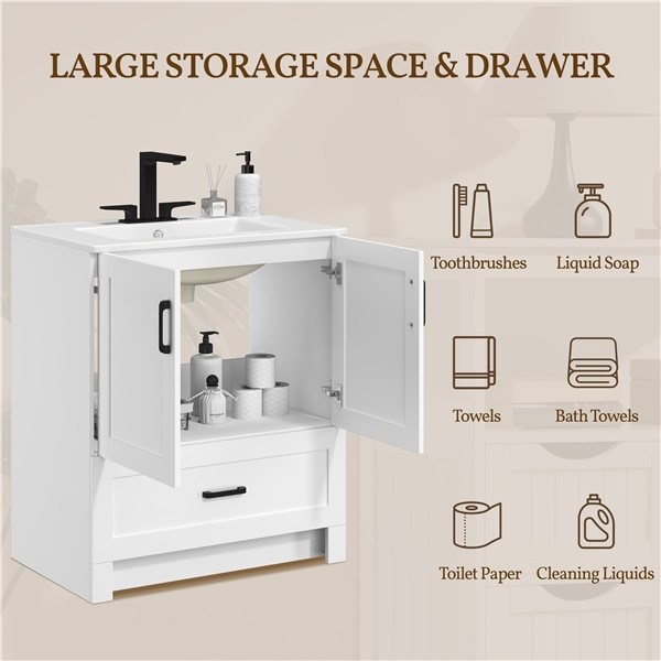 Modern Freestanding Bathroom Vanity with Undermount Ceramic Sink and Drawer