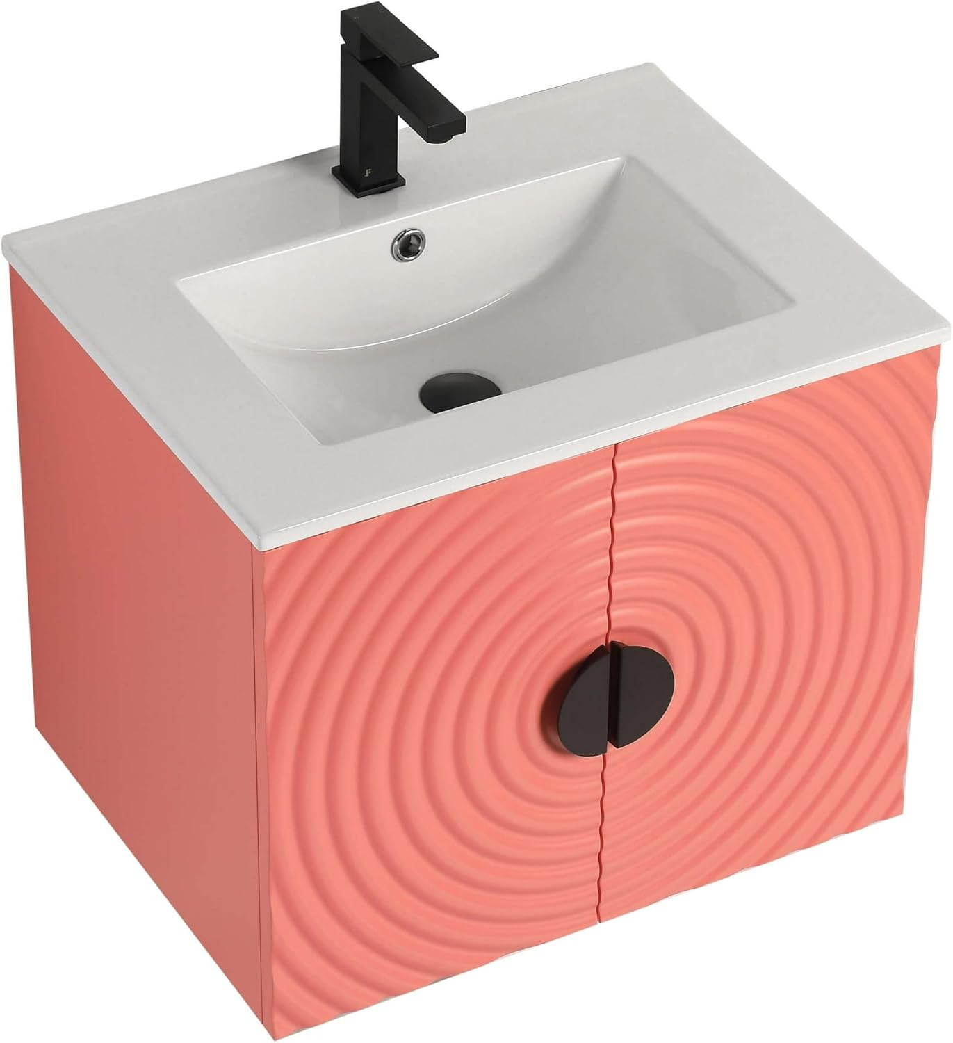 Coral Pink 24″ Floating Bathroom Vanity with Sink & Stylish Fluted Doors