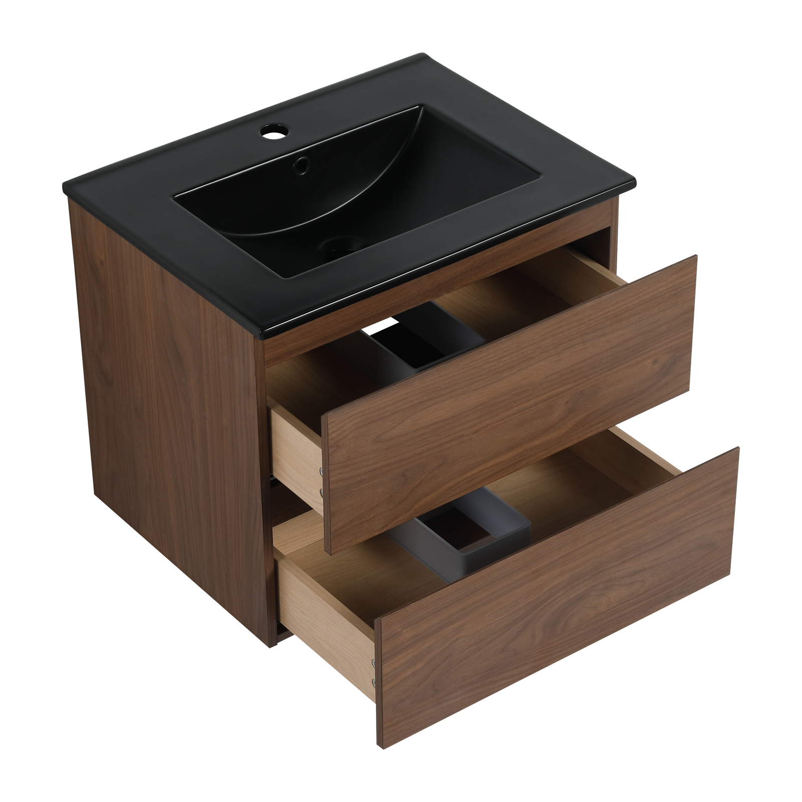 24in Wall Mounted Floating Cabinet Bathroom Vanity Cabinet 2 Drawers +Black Sink