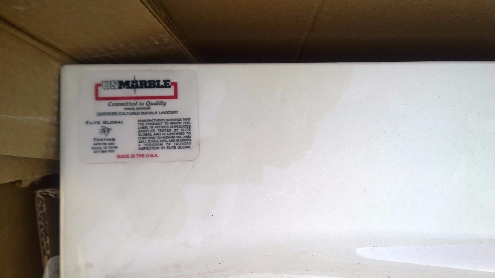 NIB Premium White CULTURED MARBLE VANITY TOP for Double Vessel Sinks 88″ x 22″