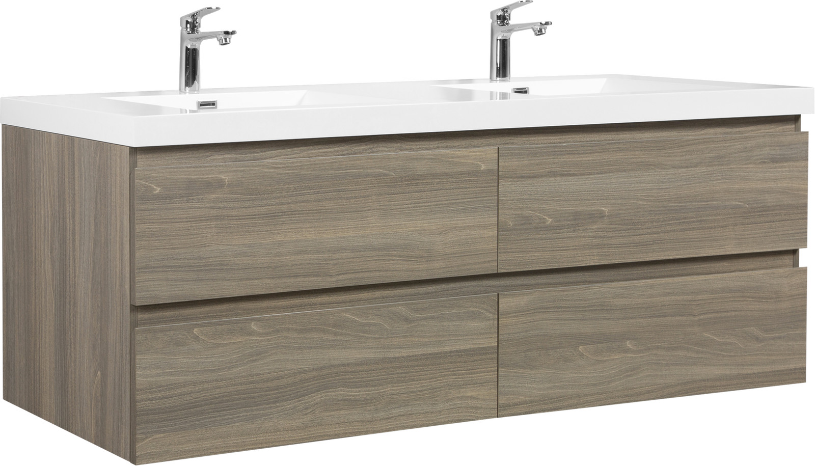 72 in Floating Wall-Mounted Bathroom Vanity W/ Resin Double Sink 4 Drawers Gray