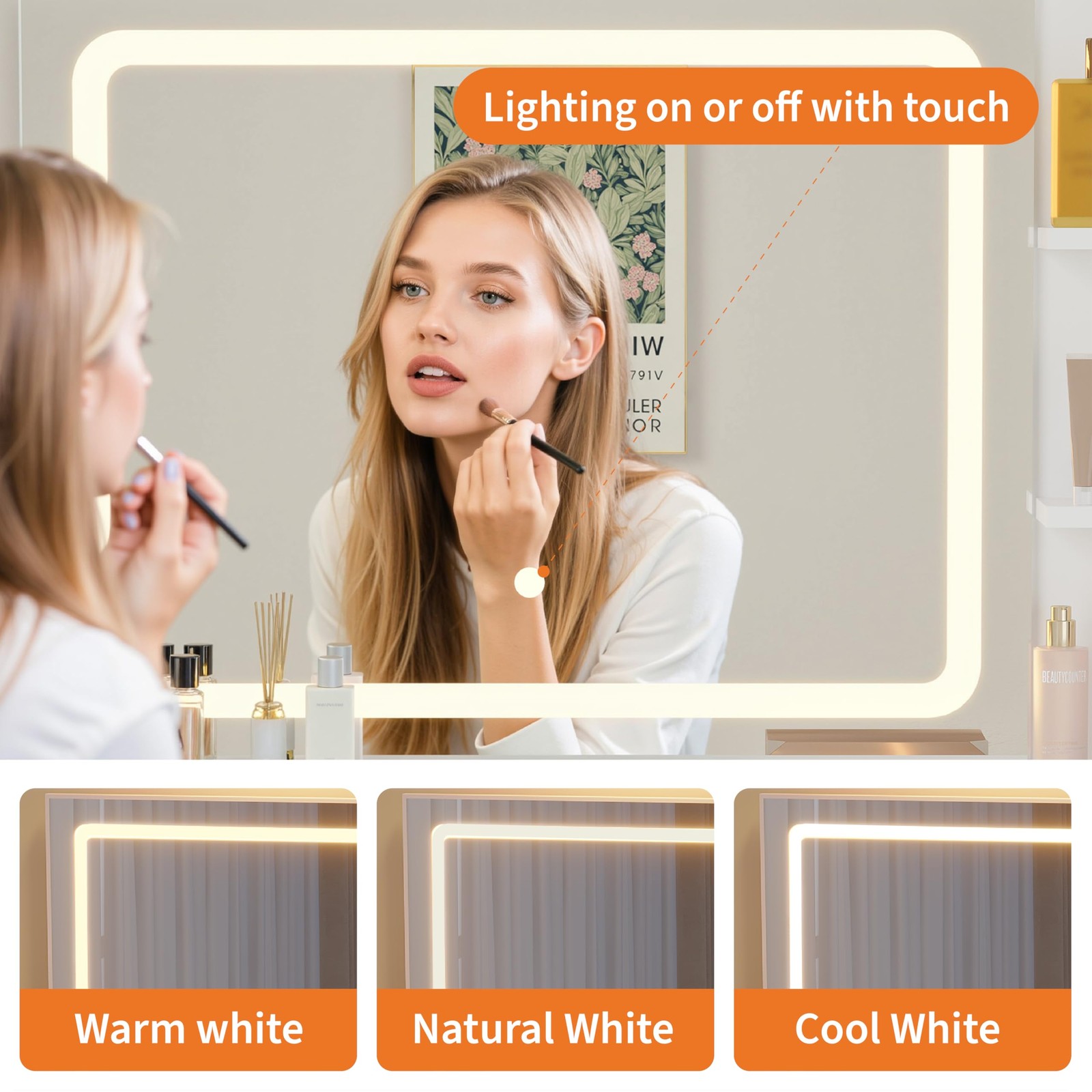 31.5-Inch Vanity Set Stool LED Mirror Hairdryer Holder Power Outlet