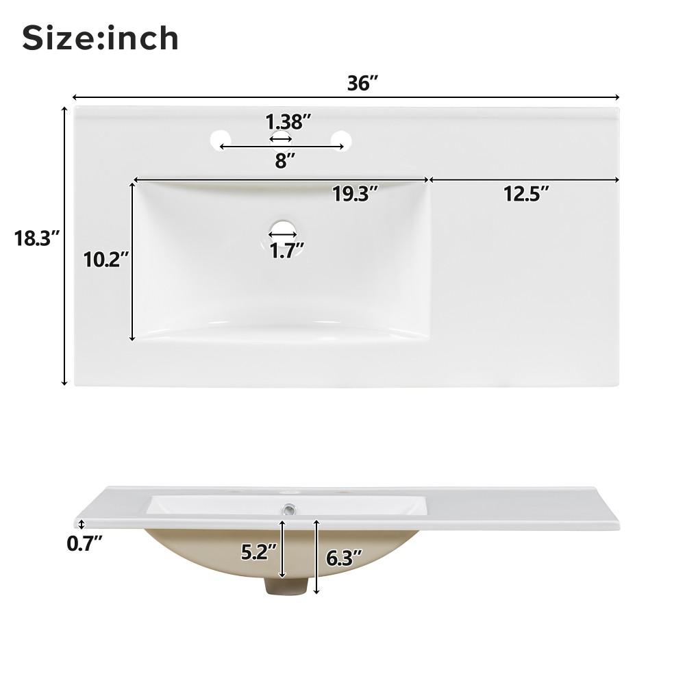 36 Inch Wood Bathroom Vanity with Ceramic Sink, Soft Close Doors & Drawers