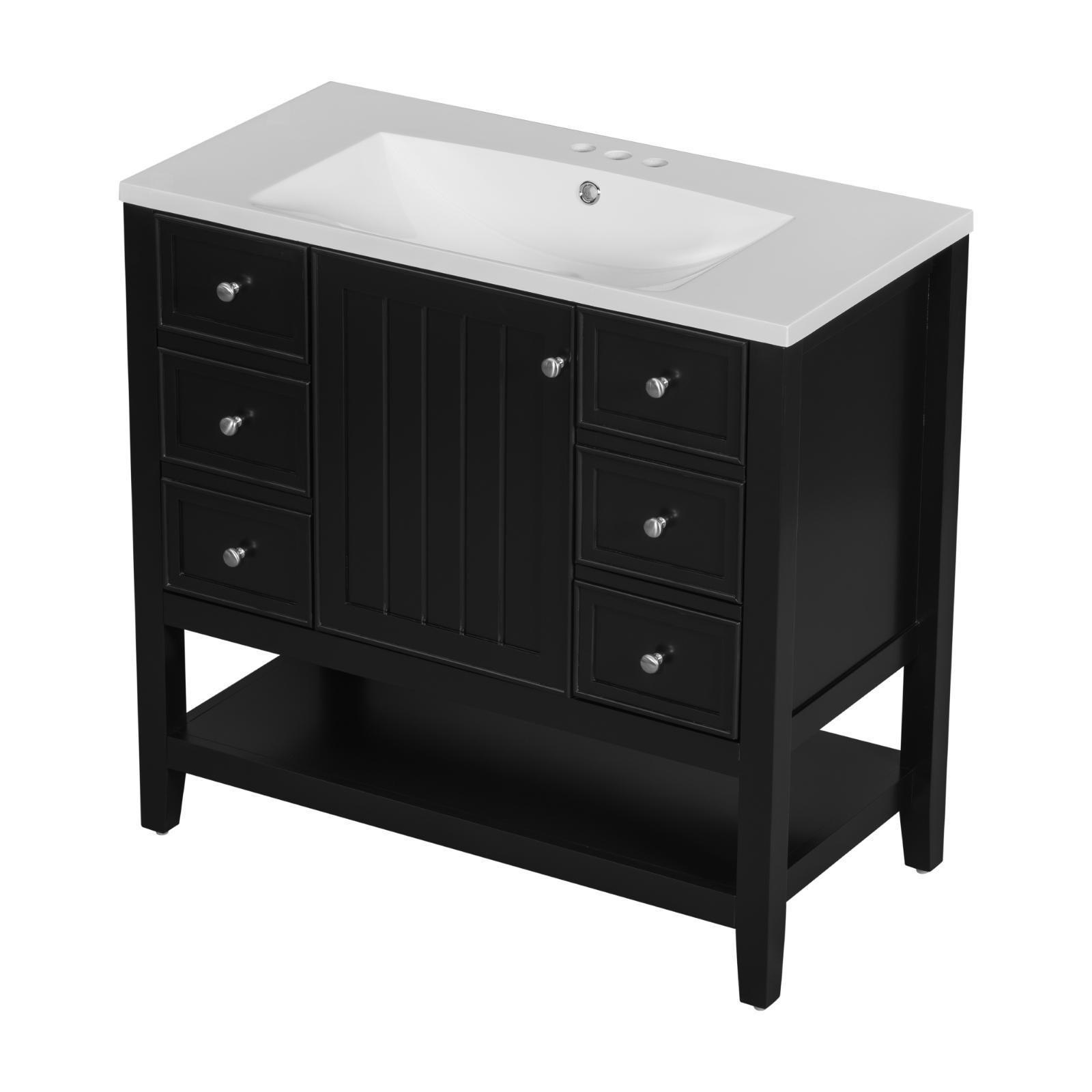 36″ Bathroom Vanity with Sink, Cabinet and Three Drawers, Solid Wood and