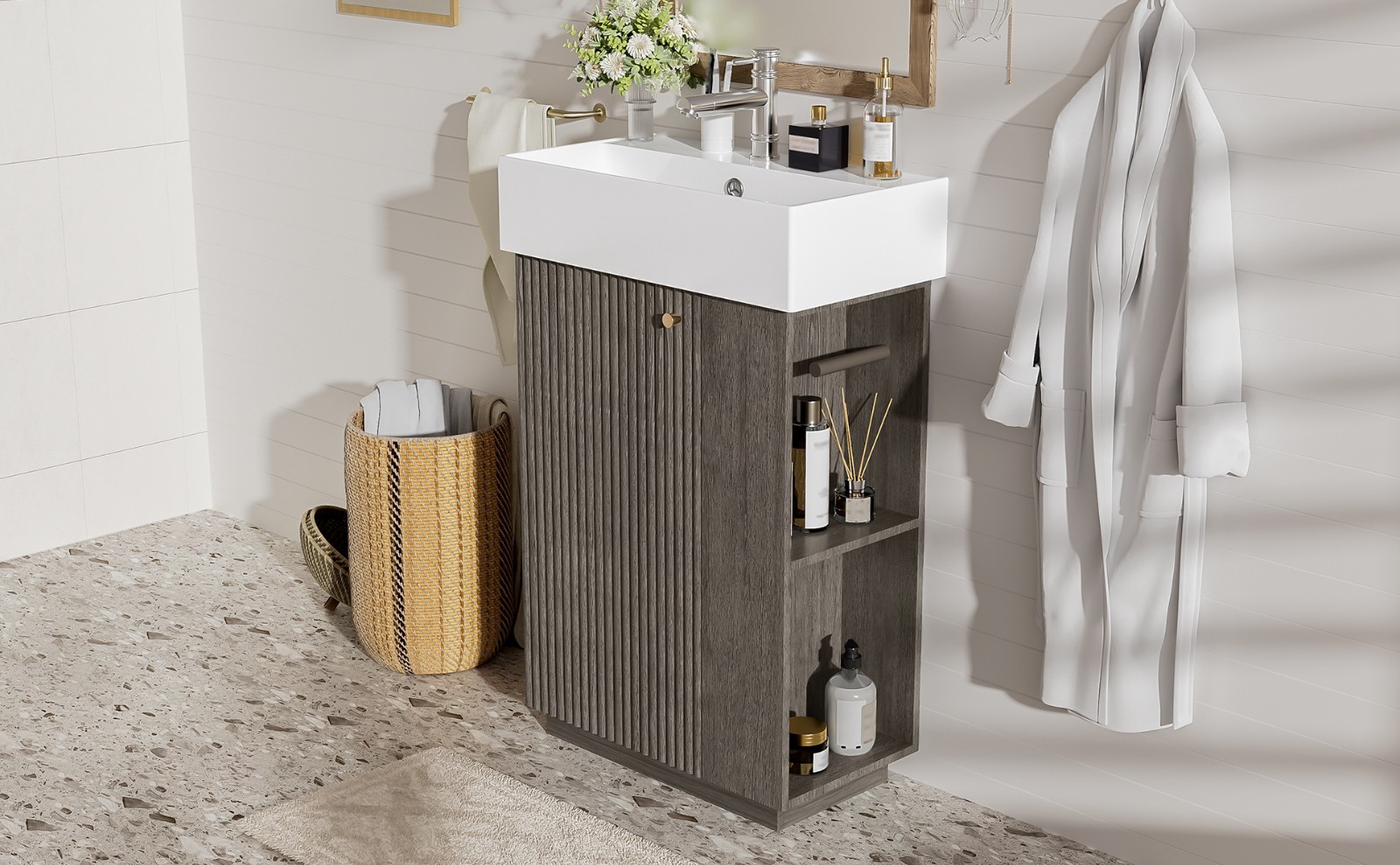 21.6″ bathroom vanity w/ceramic sink,freestanding left door storage cabinet