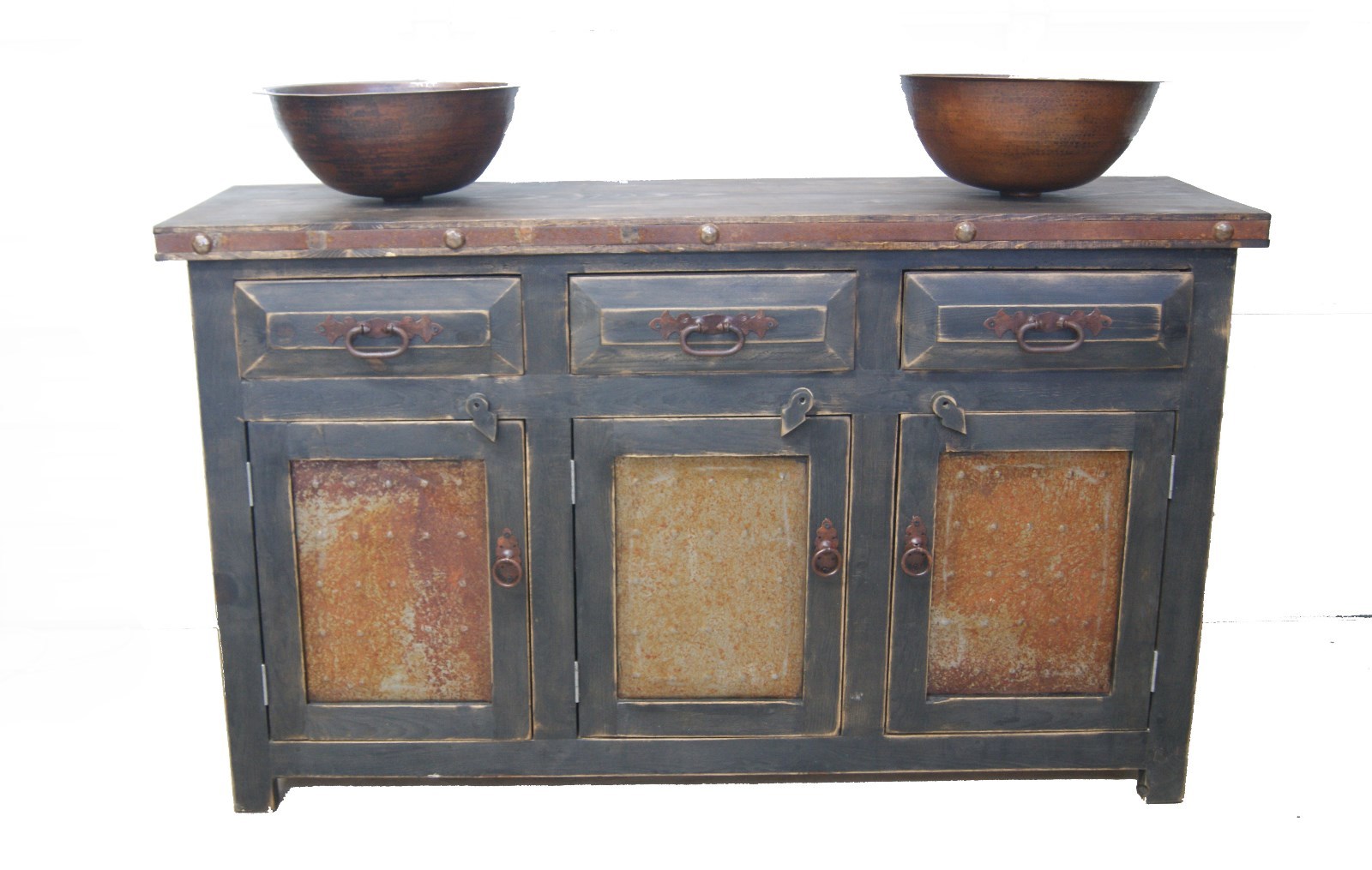 Rustic Bathroom Vanity Turquoise Metal Panel Doors 60 inch