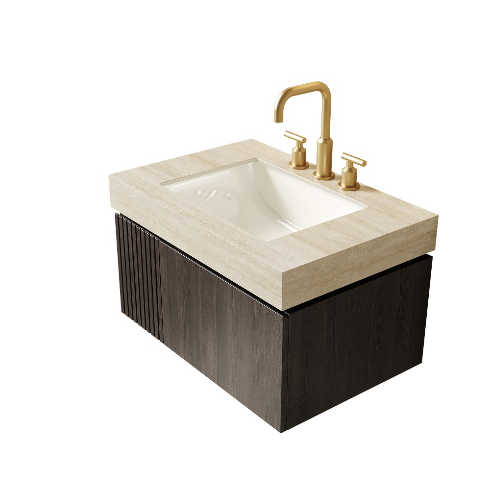 Sintered Stone Vanity Top w/ Undermount Ceramic Sink, 3 Faucet Holes, Beige
