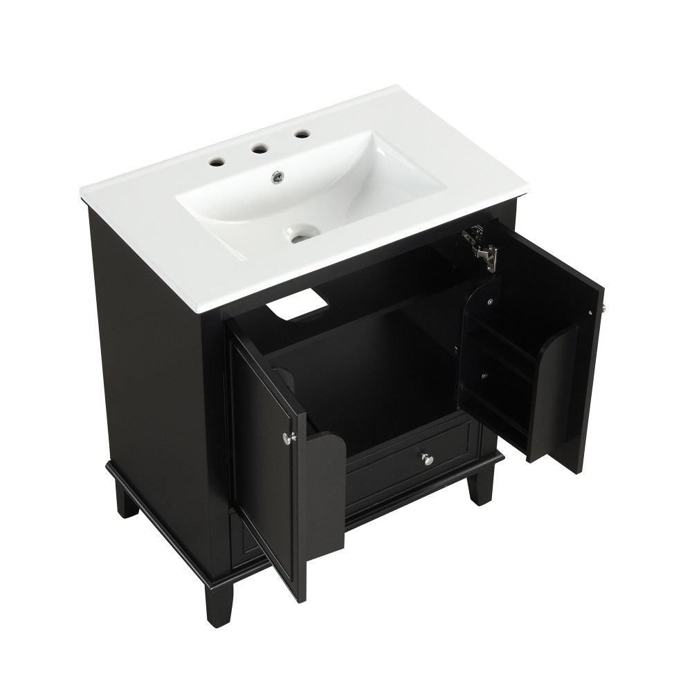 30 Inch Black Bathroom Vanity with Sink Combo Solid Wood MDF Bathroom Cabinet